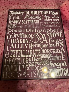 Harry Potter Typography Wall Art - Purple & White with Black Frame